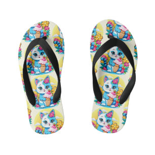 Chinelos Infantis Kitty Cat com sorvete Summer Kawaii