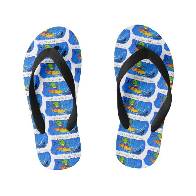Chinelos Infantis Lagarto de pescoço franjado engraçado surfando des (Pé da cama)
