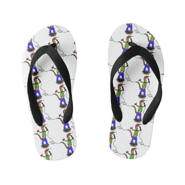 Chinelos Infantis Lagarto engraçado cantando com desenho de microfon (Pé da cama)