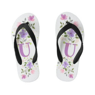 Chinelos Infantis Letra inicial U + Design floral