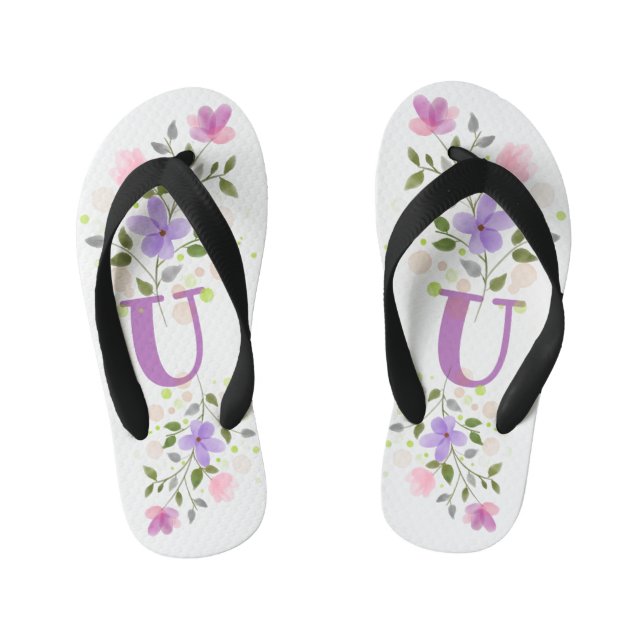 Chinelos Infantis Letra inicial U + Design floral (Pé da cama)