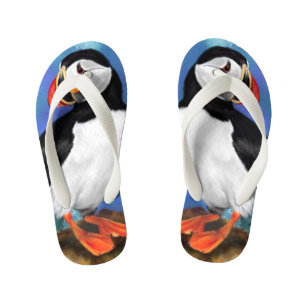 Chinelos Infantis Linda pintura de pássaros do Atlântico Puffin, A