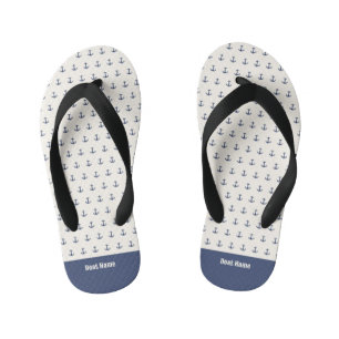 Chinelos Infantis Listras Costeiras Âncora Náutica Azul Creme