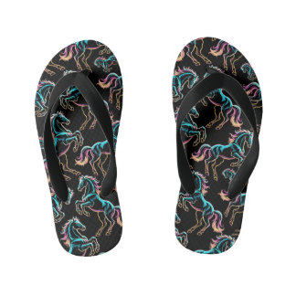 Chinelos Infantis Luz Neon de Cavalo Glitch Estilo Retro