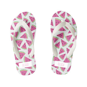 Chinelos Infantis Melancia Tropical de Verão Rosa Personalizada