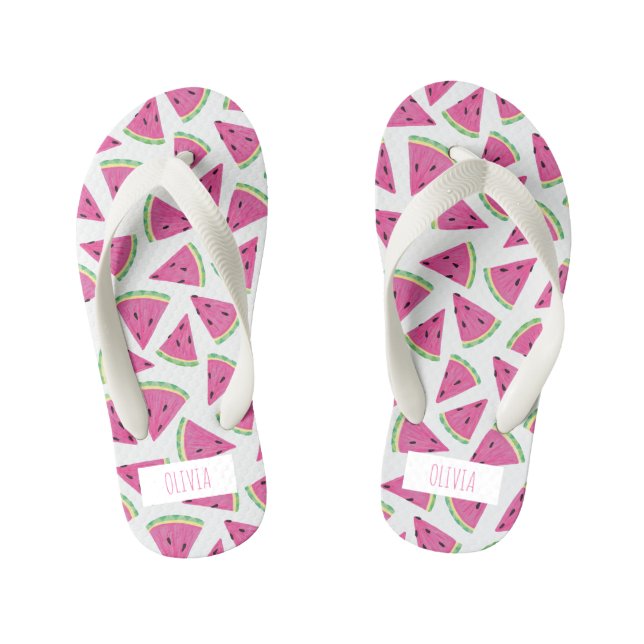 Chinelos Infantis Melancia Tropical de Verão Rosa Personalizada (Pé da cama)