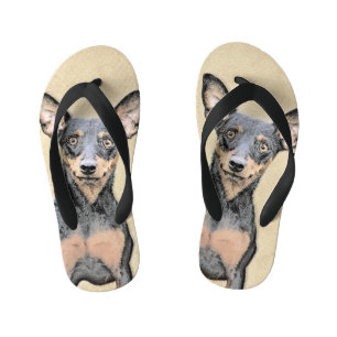 Chinelos Infantis Miniatura Pinscher Pintando Bela Arte Original de
