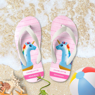 Chinelos Infantis Nome de Unicórnio Rosa Amarelo Azul Feminino