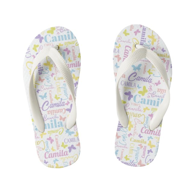 Chinelos Infantis Nome personalizado das borboletas arco-íris sem so (Pé da cama)