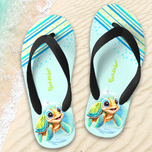 Chinelos Infantis Nome Personalizado do Menino das Tartarugas Bonita