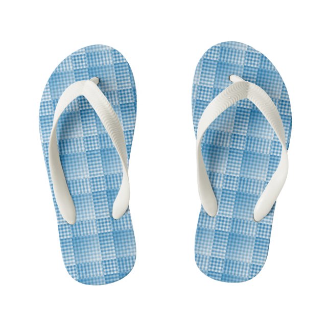Chinelos Infantis Padrão Abstrato Xadrez Branco Azul (Pé da cama)