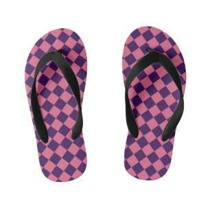 Chinelos Infantis Padrão de Diamante Xadrez Rosa Roxo