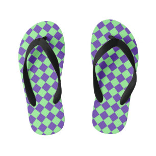 Chinelos Infantis Padrão de Diamante Xadrez Verde Roxo