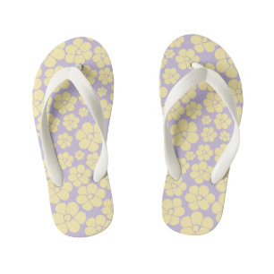 Chinelos Infantis Padrão de Flor - Amarelo e Púrpura Pastel