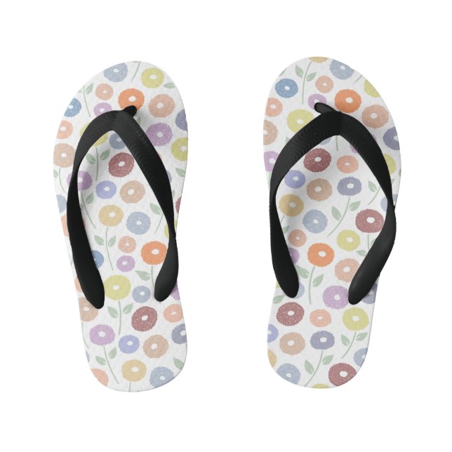 Chinelos Infantis Padrão de Flor Difusa Pastéis em Branco (Pé da cama)