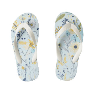 Chinelos Infantis Padrão de margarida azul e amarelo