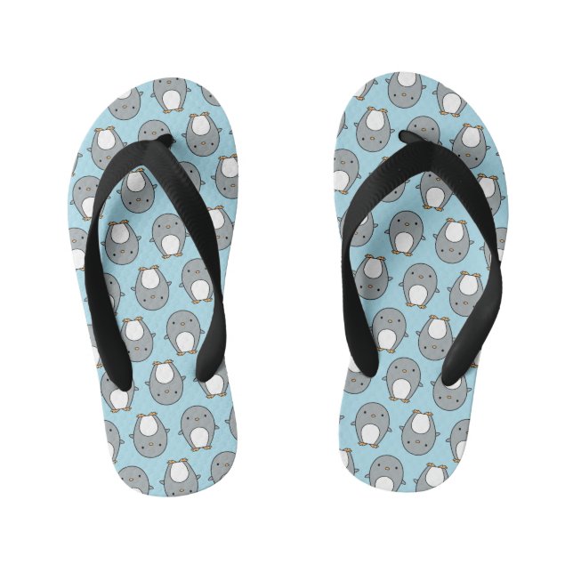Chinelos Infantis Padrão de Pinguim Azul Bebê (Pé da cama)