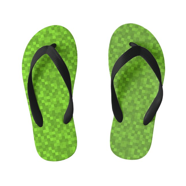 Chinelos Infantis Padrão de Pixel Verde Retro 8-Bit de Jogos (Pé da cama)