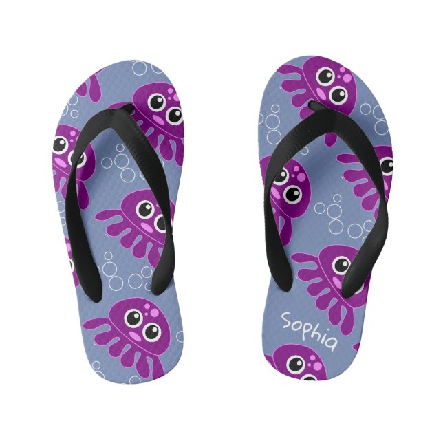 Chinelos Infantis Padrão de polvo roxo personalizado fofo (Pé da cama)