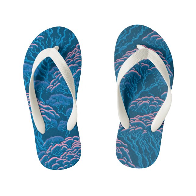 Chinelos Infantis Padrão De Recife De Coral Azul E Rosa (Pé da cama)