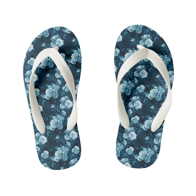Chinelos Infantis Padrão de Rosa azul clássico (Pé da cama)