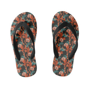 Chinelos Infantis Padrão Floral de Abstrato Laranja