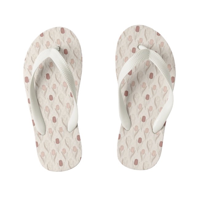 Chinelos Infantis Padrão Floral de Tulipa Moderna (Pé da cama)