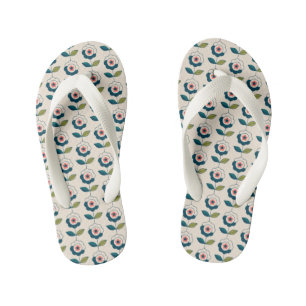 Chinelos Infantis Padrão Floral Turquesa Retroativo