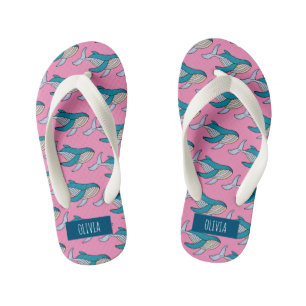 Chinelos Infantis Padrão Personalizado de Baleia Azul Rosa para Meni