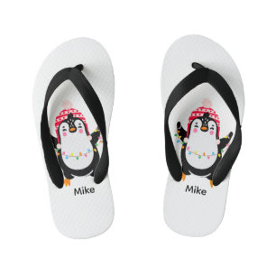 Chinelos Infantis Pinguim Grelha com Luzes de Natal