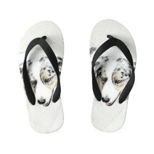 Chinelos Infantis Pintura Australiana De Pastores - Arte Original De