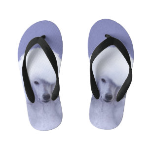 Chinelos Infantis Pintura Branca de Poodle Padrão - Arte Cão Origina