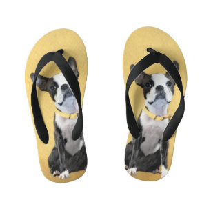 Chinelos Infantis Pintura de Boston Terrier - Arte de Cão Original 