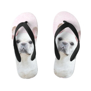 Chinelos Infantis Pintura de Bulldog Francês (Creme/Branco) - Arte C