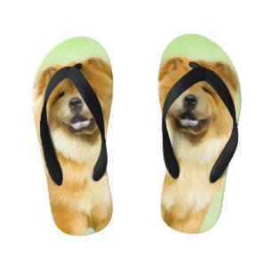 Chinelos Infantis Pintura De Chow Chow - Arte De Cão Original Bonit