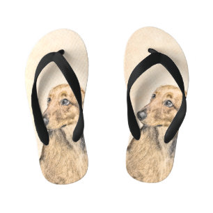 Chinelos Infantis Pintura de Dachshund (Longhaired) - Arte de Cão O