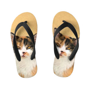Chinelos Infantis Pintura de Gato Calico - Arte de Gato Original Fof