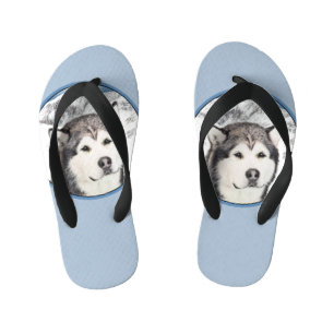 Chinelos Infantis Pintura de Malamute no Alasca - Arte de Cachorro O