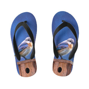 Chinelos Infantis Pintura de pássaro-azul (feminina) - Arte de pássa