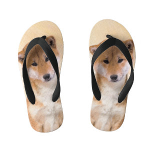 Chinelos Infantis Pintura de Shiba Inu (Vermelho) - Arte de Cachorro