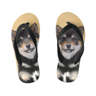 Chinelos Infantis Pintura Shiba Inu (Preto e Castanho) - Arte Canina