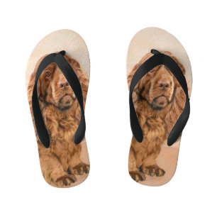 Chinelos Infantis Pintura Sussex Spaniel - Arte Cachorosa Original