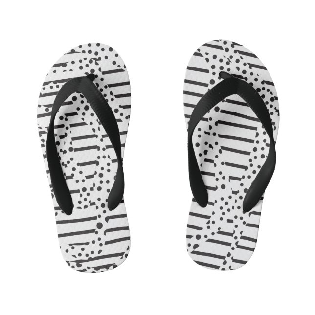 Chinelos Infantis Pontos e tiras 2 a preto e branco (Pé da cama)