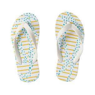 Chinelos Infantis Pontos & Listras 2 em Turquesa, Amarelo e Branco