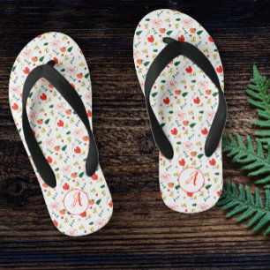 Chinelos Infantis Rapariga de flores silvestres vermelhas inicial