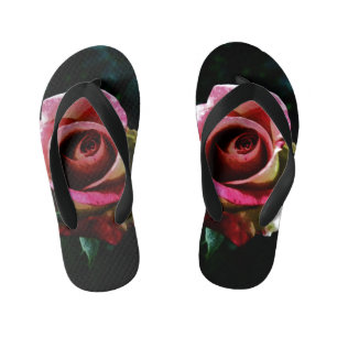 Chinelos Infantis Rosa vermelha pintada a óleo