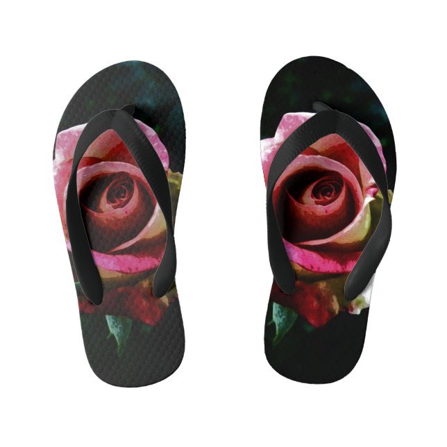 Chinelos Infantis Rosa vermelha pintada a óleo (Pé da cama)
