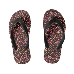 Chinelos Infantis Série Leopard Burgundy e Dourada Design 1