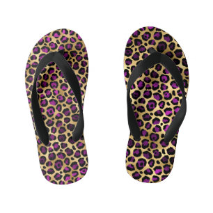 Chinelos Infantis Série Leopardo Roxo e Dourada Design 4