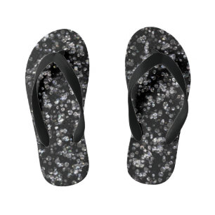 Chinelos Infantis Shiny Glassy Bokeh Glitter Confetti e Negro